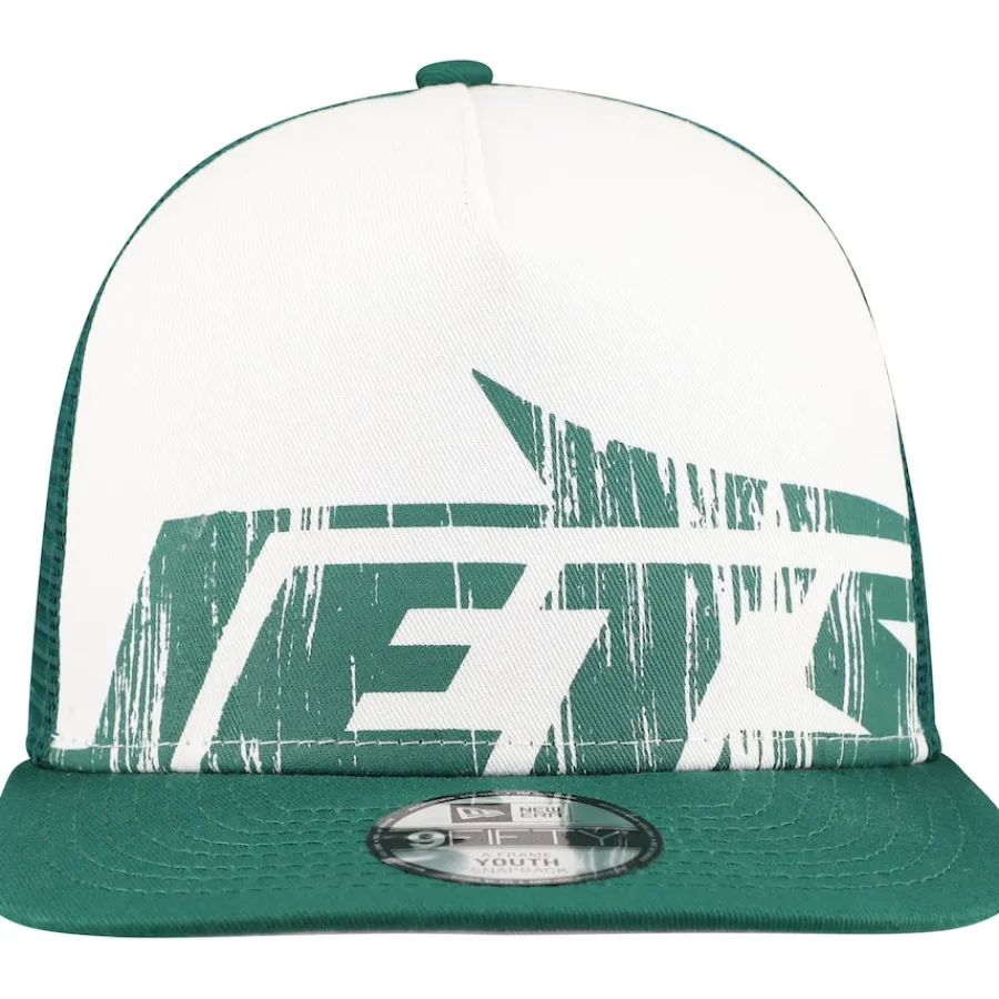 Kids New York Jets Hats | Kids^Youth New Era White/Green Distressed 9FIFTY A-Frame Snapback Hat